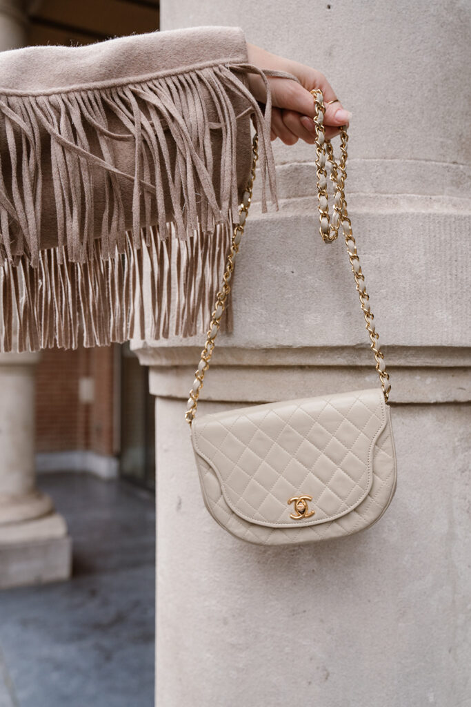 Chanel vintage mini flag bag in beige