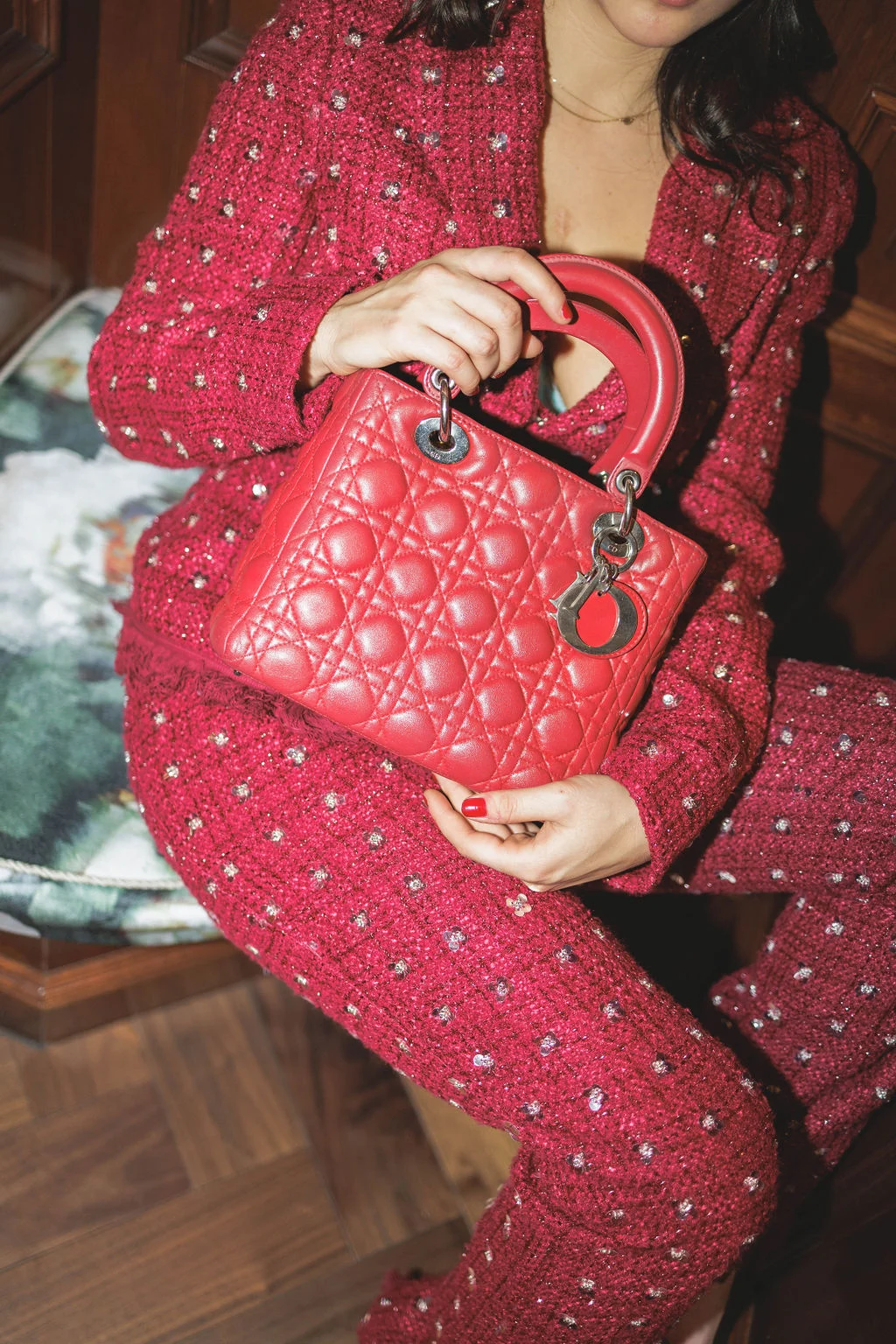 Dior lady dior rode handtas