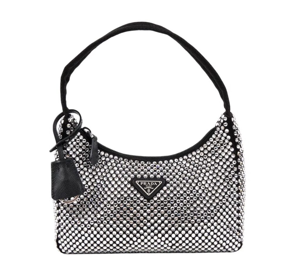Prada re-edition schoudertas strass steentjes