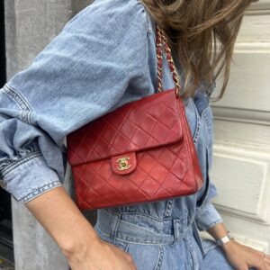 Chanel classic flap mini tas rood leer