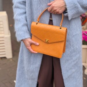 Chanel vintage kelly top handle tas oranje